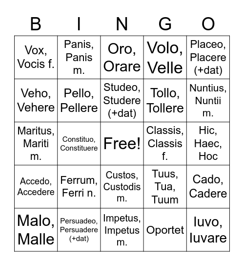 Latin IV Test #1 Bingo Card