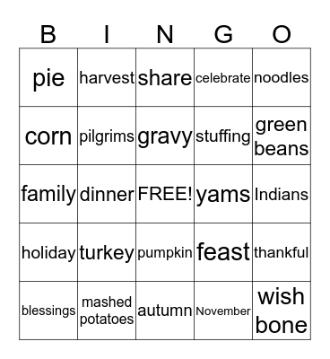 Thanksgiving Bingo Card
