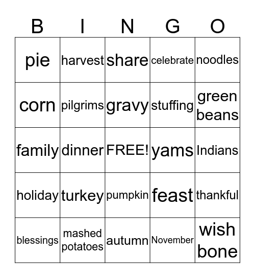 Thanksgiving Bingo Card