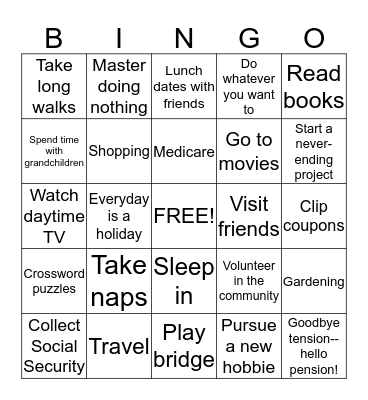 RETIREMENT Bingo Card