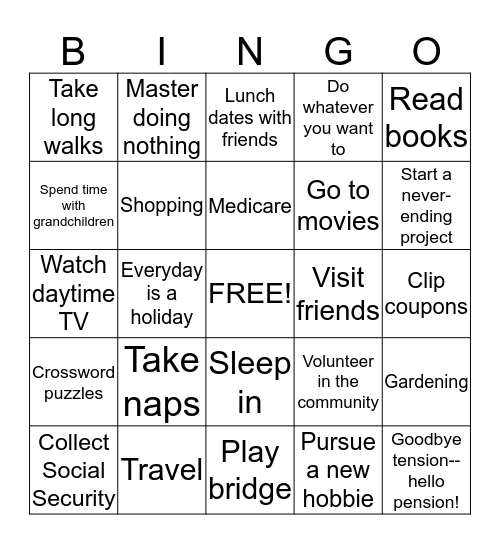 RETIREMENT Bingo Card
