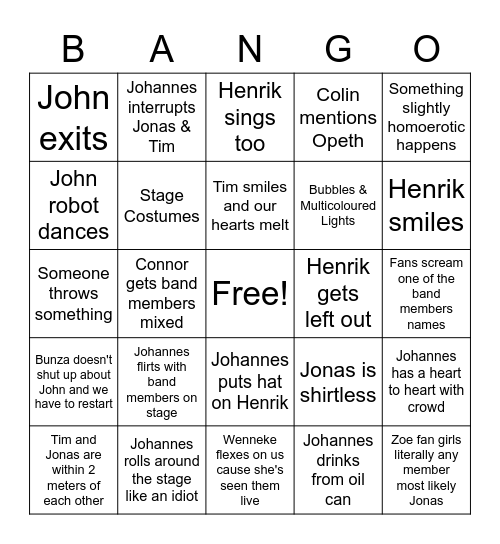 Avatar Bango Bingo Card