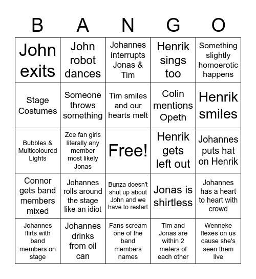 Avatar Bango Bingo Card