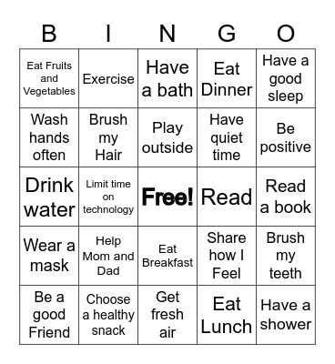 Healthy Habits Bingo Card