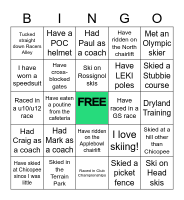 Chicopee Bingo Card