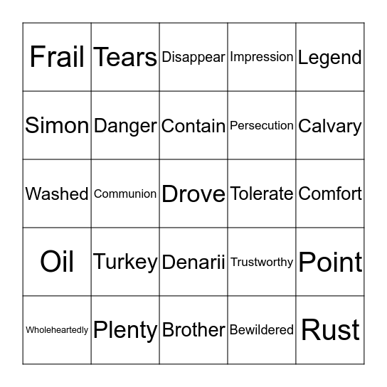 Sermon Bingo 11/23/14 Bingo Card
