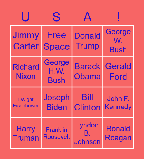 Presidents! Bingo Card