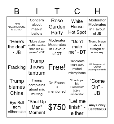 Debate 2020 Bingo Card