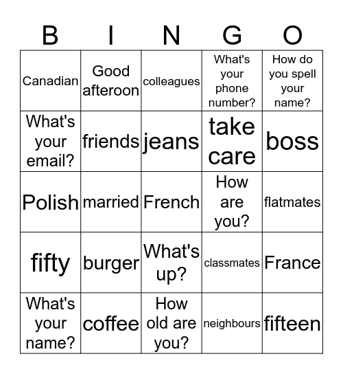 Aeneas Bingo Card