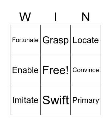 Vocabulary Week 1 Bingo Card