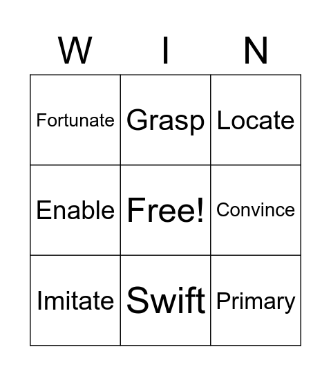 Vocabulary Week 1 Bingo Card