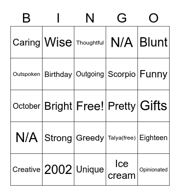 Untitled Bingo Card