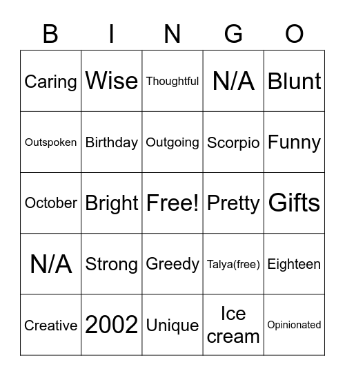 Untitled Bingo Card