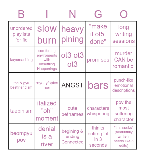 ao3 user littlesea callout bingo Card