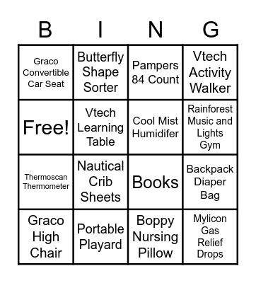 Brooke's Baby Bingo Card