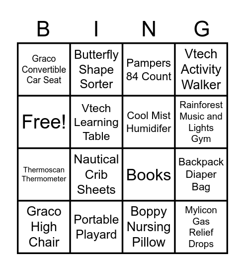 Brooke's Baby Bingo Card