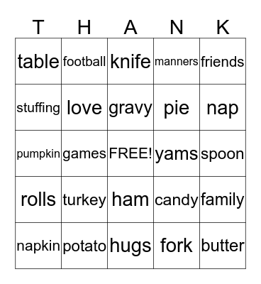 Thanksgiving! Bingo Card