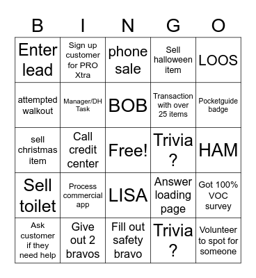 CAM BINGO Card
