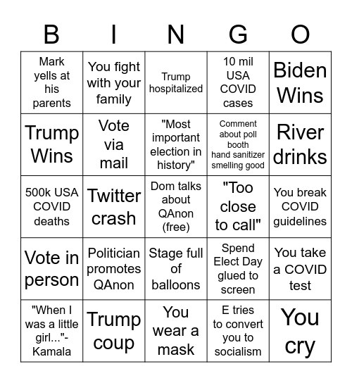 COVID 2 - Election Edition Bingo Card