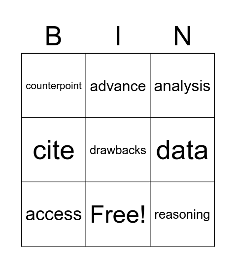 Unit 1 Week 5 Bingo Card