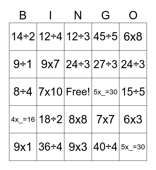 Ultimate Multiplication AND Divison Bingo! Bingo Card