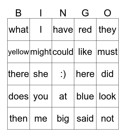 Sight Words Bingo Card