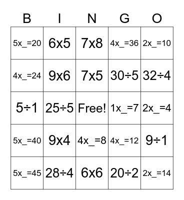 Ultimate Multiplication AND Divison Bingo! Bingo Card