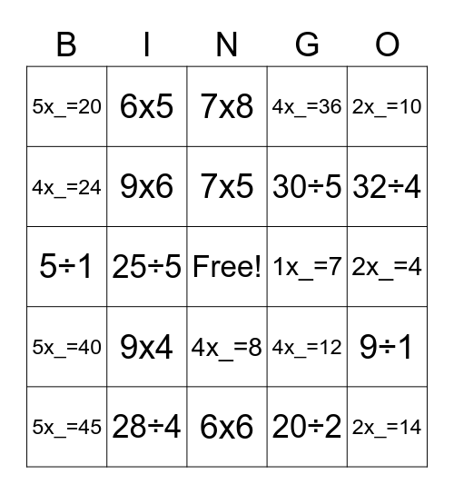Ultimate Multiplication AND Divison Bingo! Bingo Card