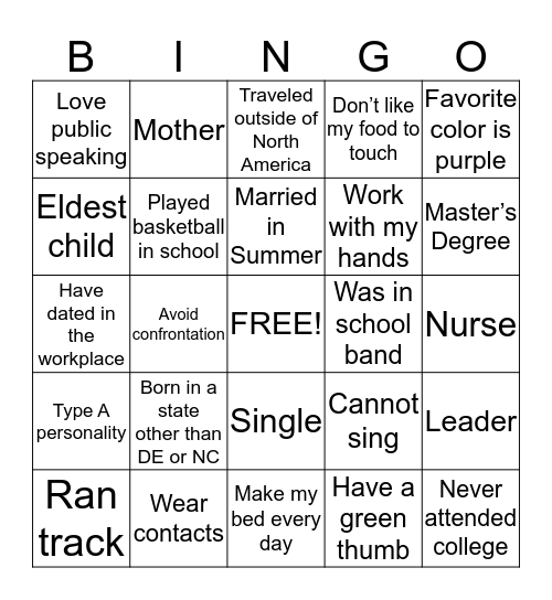 Thanksgiving Vacation Bingo Card