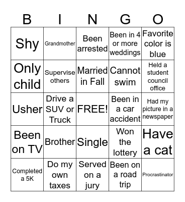 Thanksgiving Vacation Bingo Card