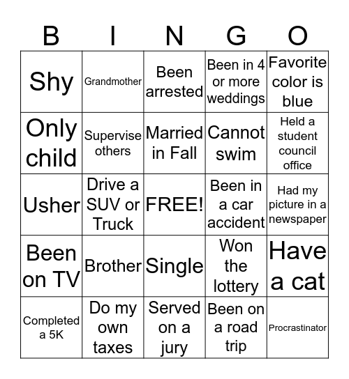 Thanksgiving Vacation Bingo Card