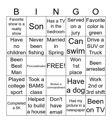 Thanksgiving Vacation Bingo Card