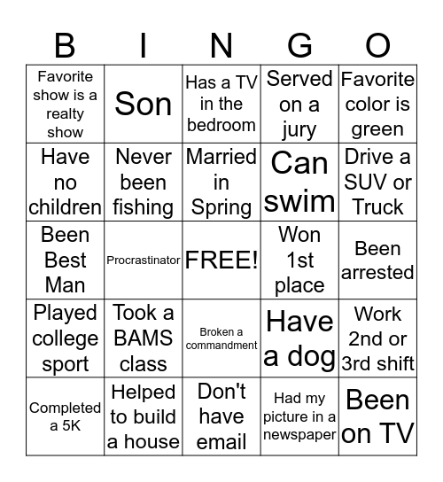 Thanksgiving Vacation Bingo Card