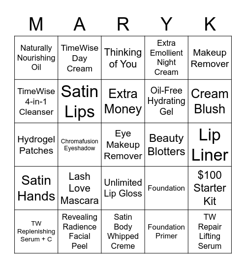 Mary Kay Bingo! Bingo Card
