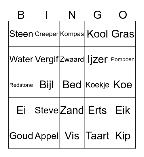 Minecraft Binog Bingo Card