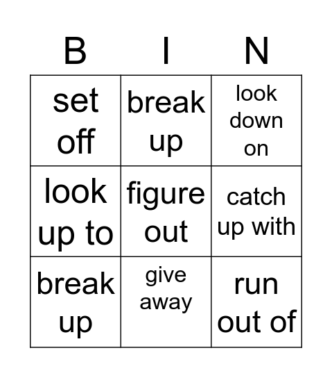 Multi word verbs Bingo Card