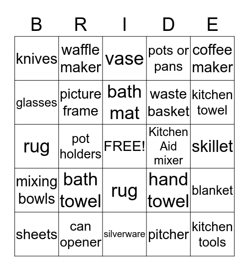 Here Comes the Bride Bingo Card