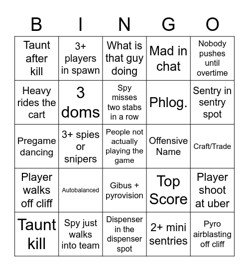 Tf2 Bingo Card