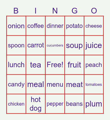 Food Bingo Card