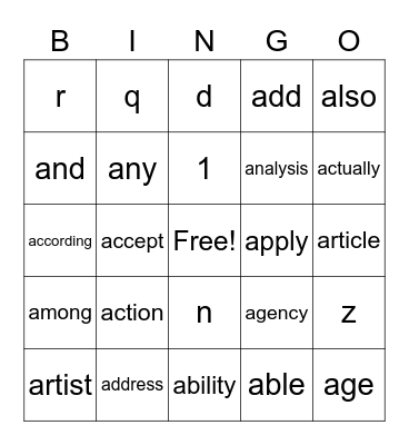 Untitled Bingo Card