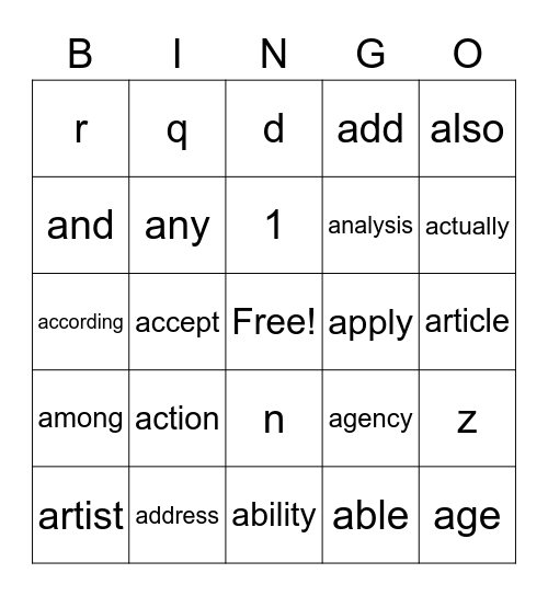 Untitled Bingo Card