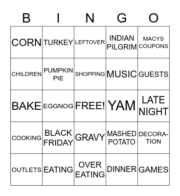 THANKSGIVING BINGO-2 Bingo Card