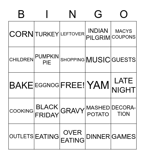 THANKSGIVING BINGO-2 Bingo Card