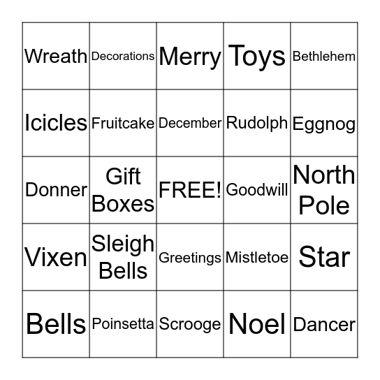 Christmas Bingo      Bingo Card