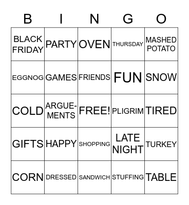 THANKSGIVING BINGO-3 Bingo Card