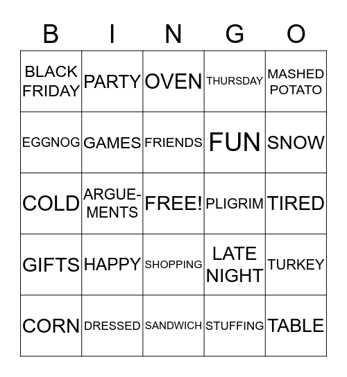 THANKSGIVING BINGO-3 Bingo Card