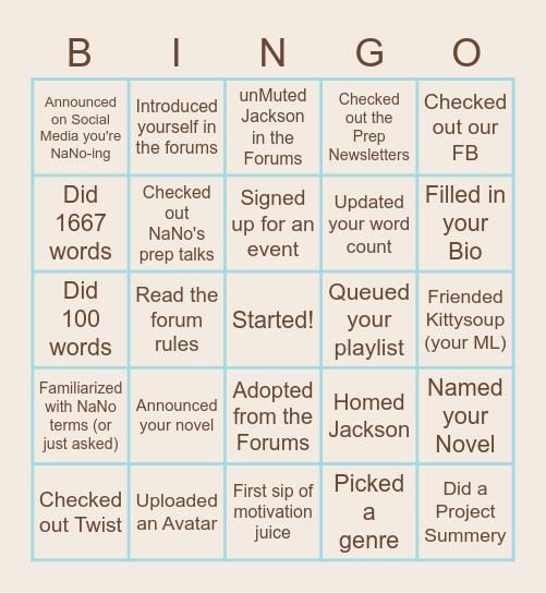 JaxNaNo Bingo Card