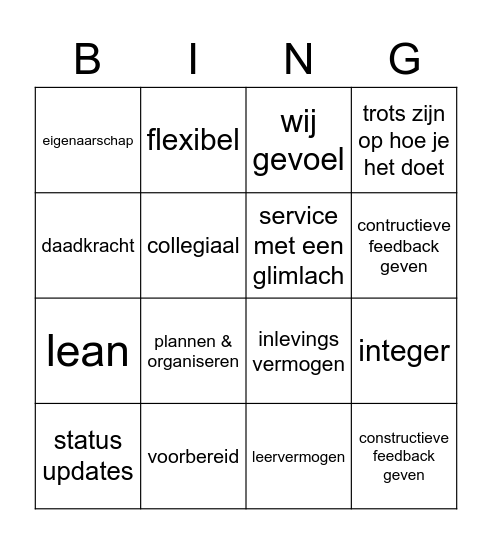 Kernwoorden Bingo Card