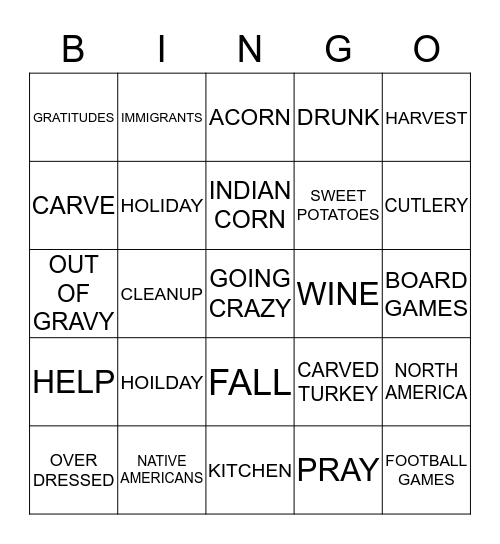 THANKSGIVING BINGO-4 Bingo Card