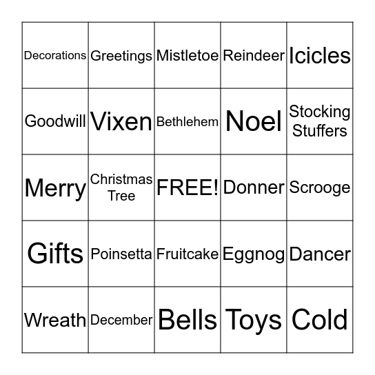 Christmas Bingo      Bingo Card